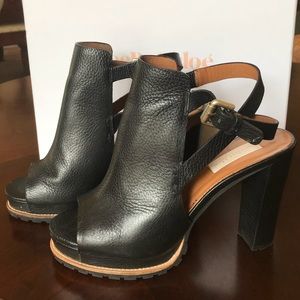 See by Chloe Chunky Heel Black Leather Sandals